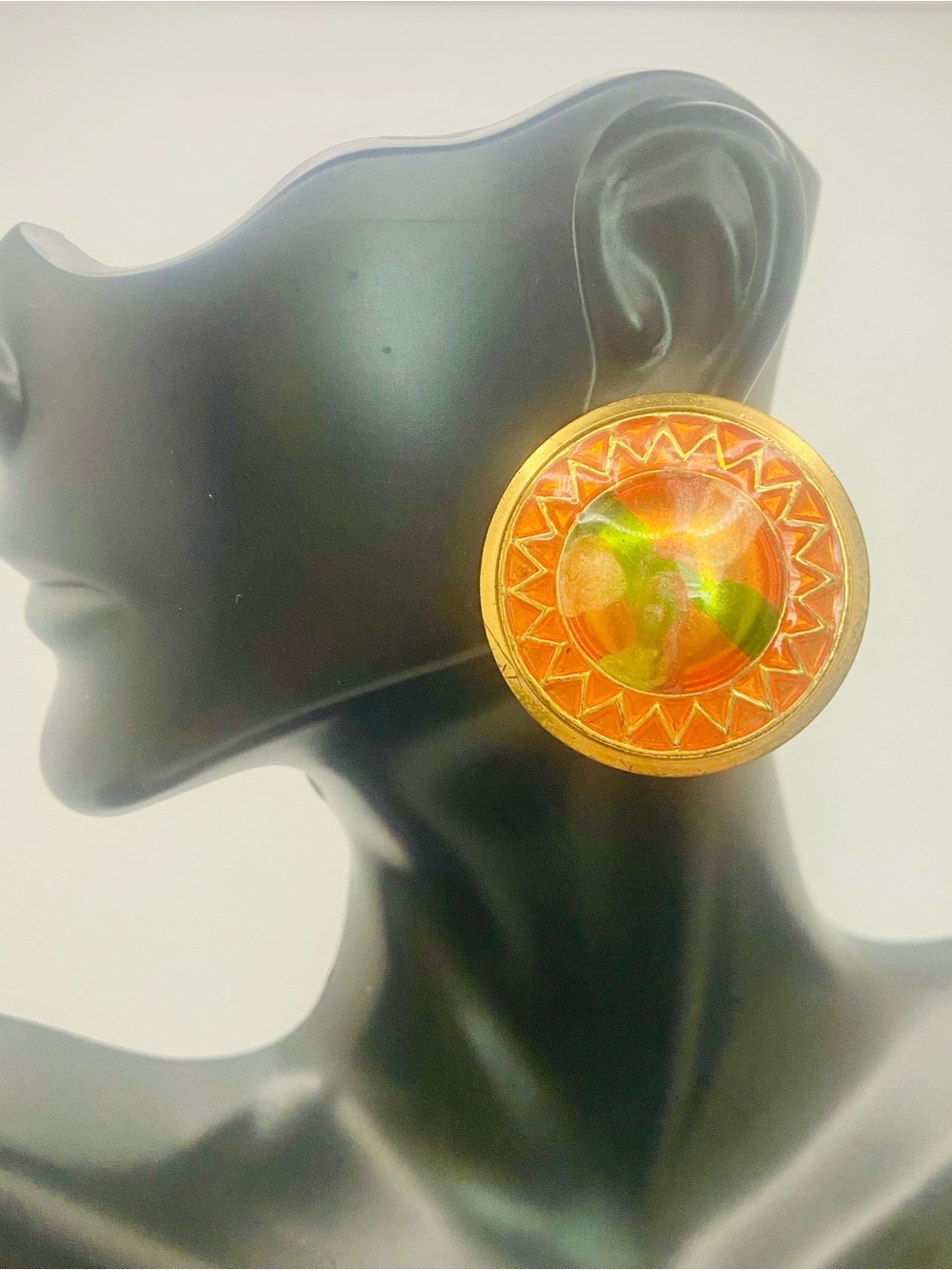 Vintage 80s Statement Sunburst Enamel Earrings
